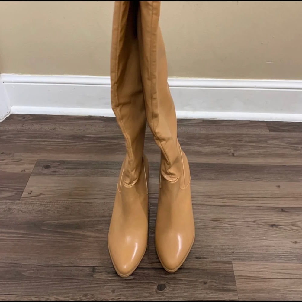 Express Tan Vegan Leather Heeled Boots Size 10 - Picture 6 of 12